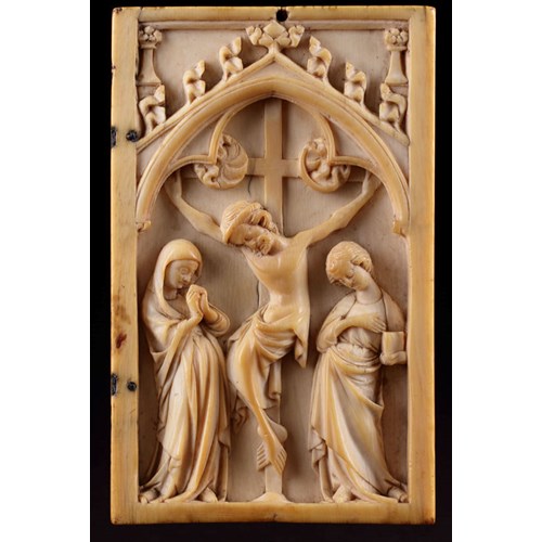 French or German Medieval Gothic Ivory Right Hand Diptych Panel